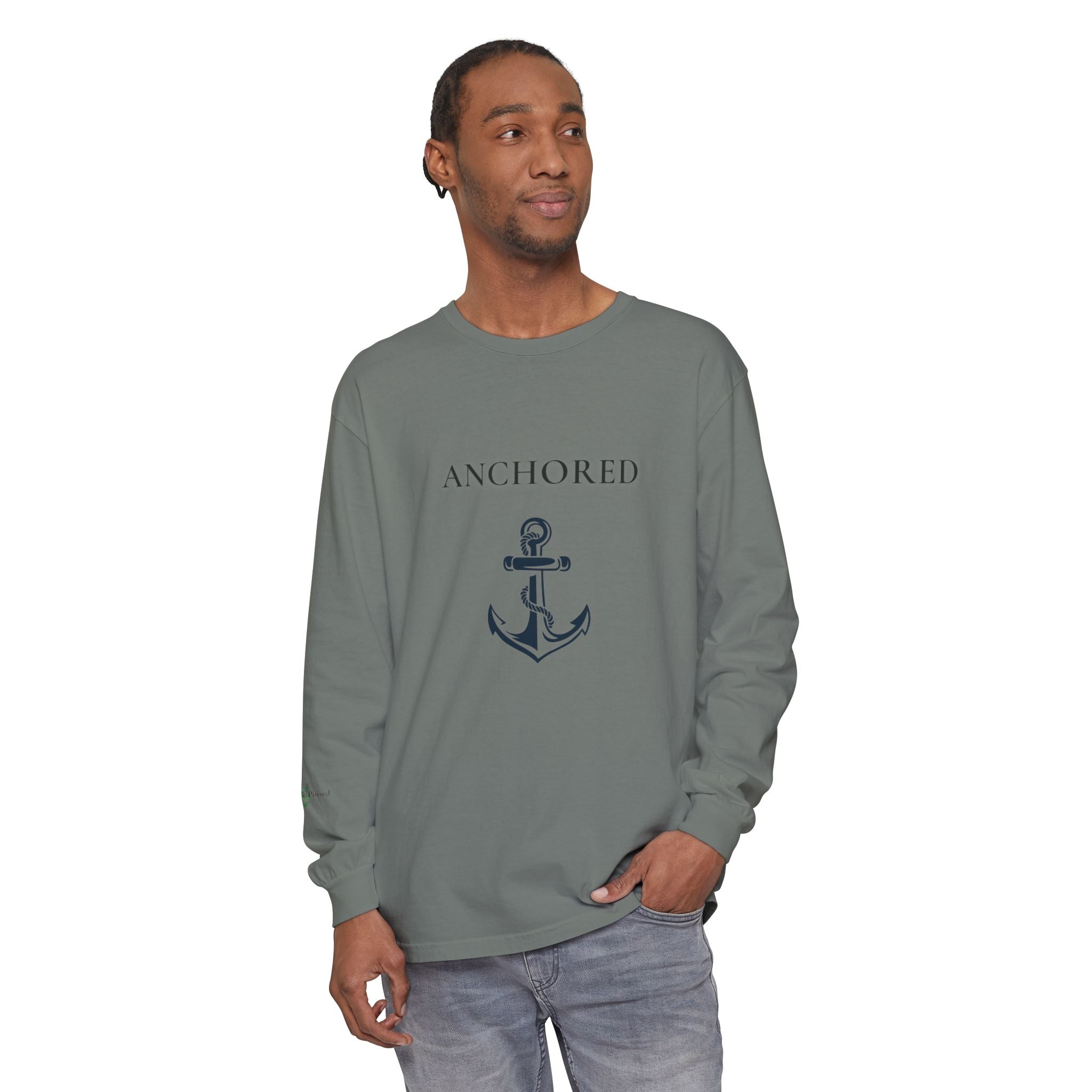 Anchored Long Sleeve Tee — Minimalist Nautical Graphic Shirt