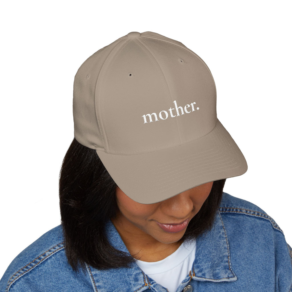Embroidered "mother." Closed-Back Structured Cap — Minimalist Mom Baseball Hat
