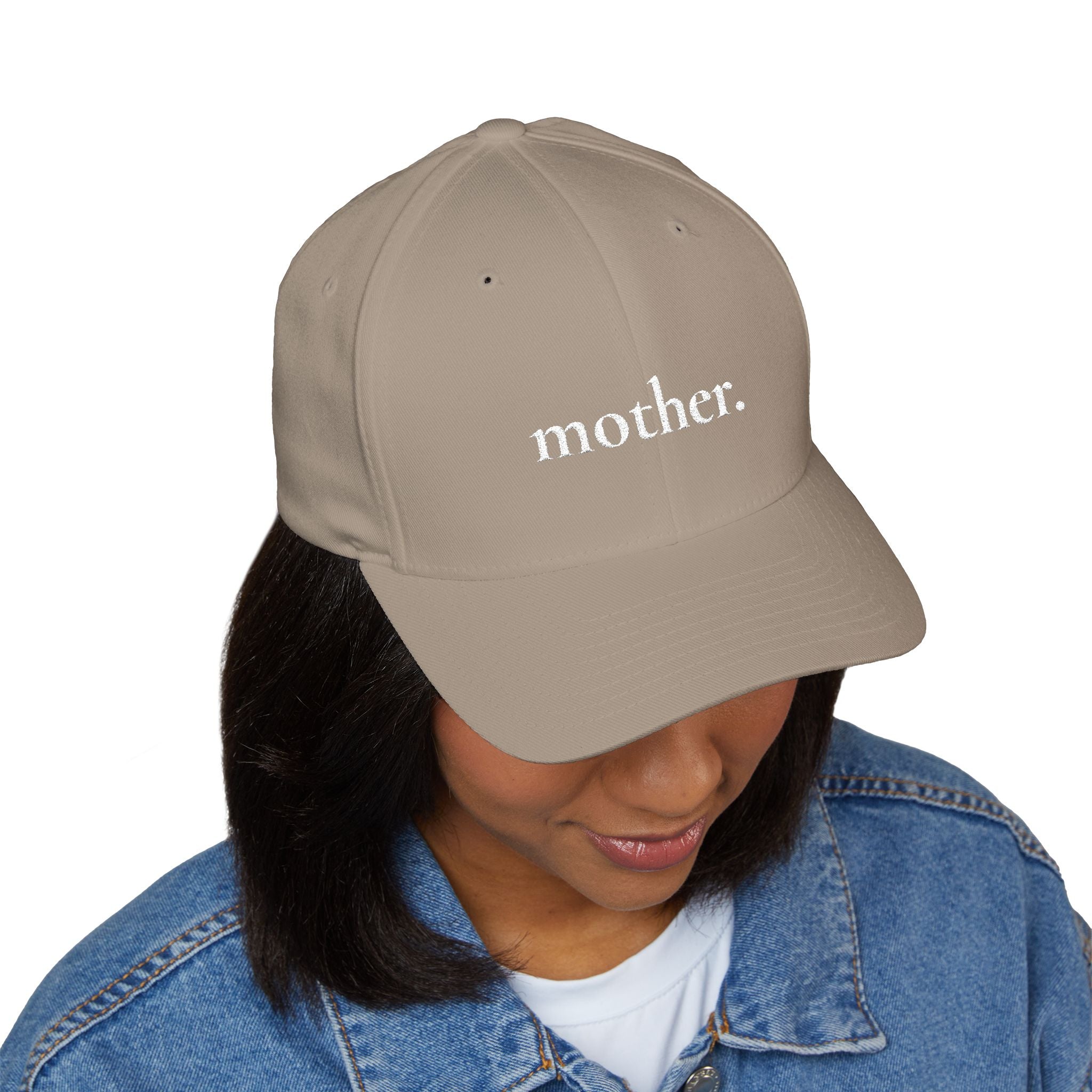 Embroidered "mother." Closed-Back Structured Cap — Minimalist Mom Baseball Hat