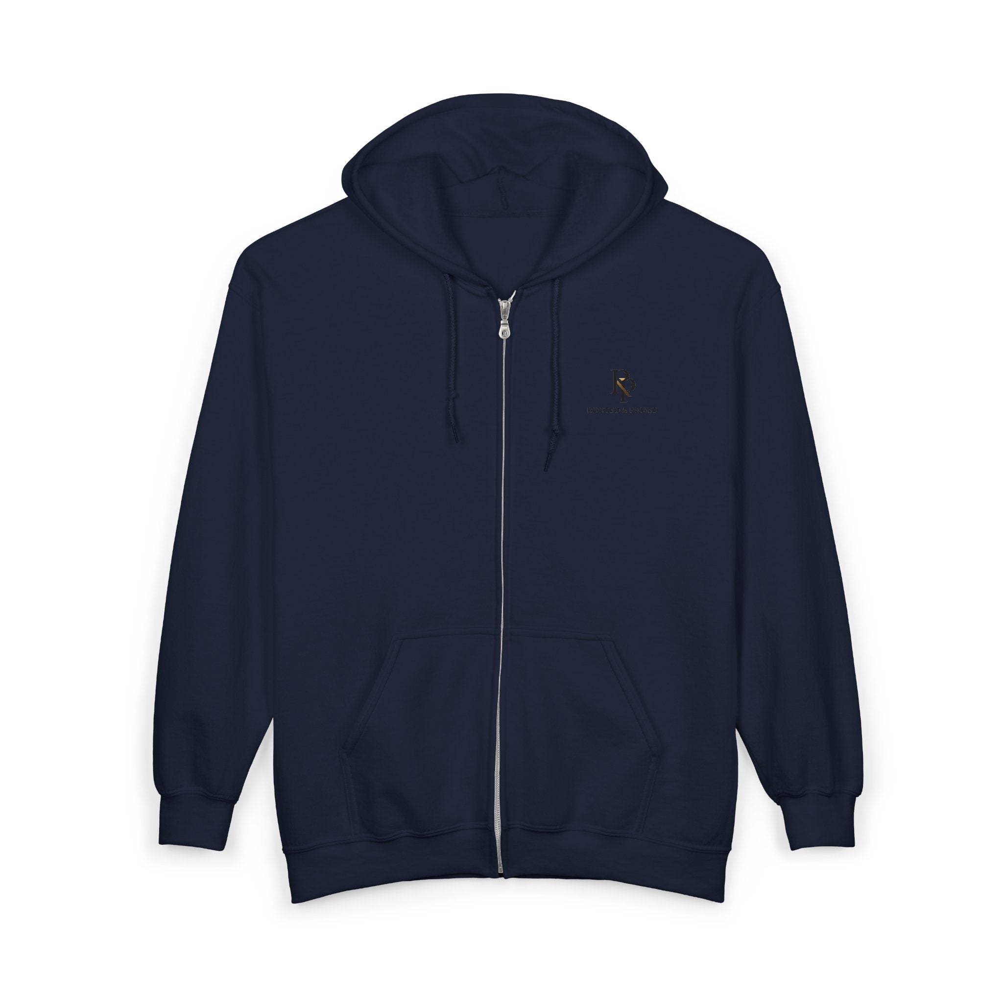 Rooted & Poised Full-Zip Hoodie — Minimal Logo Sweatshirt for Everyday Comfort