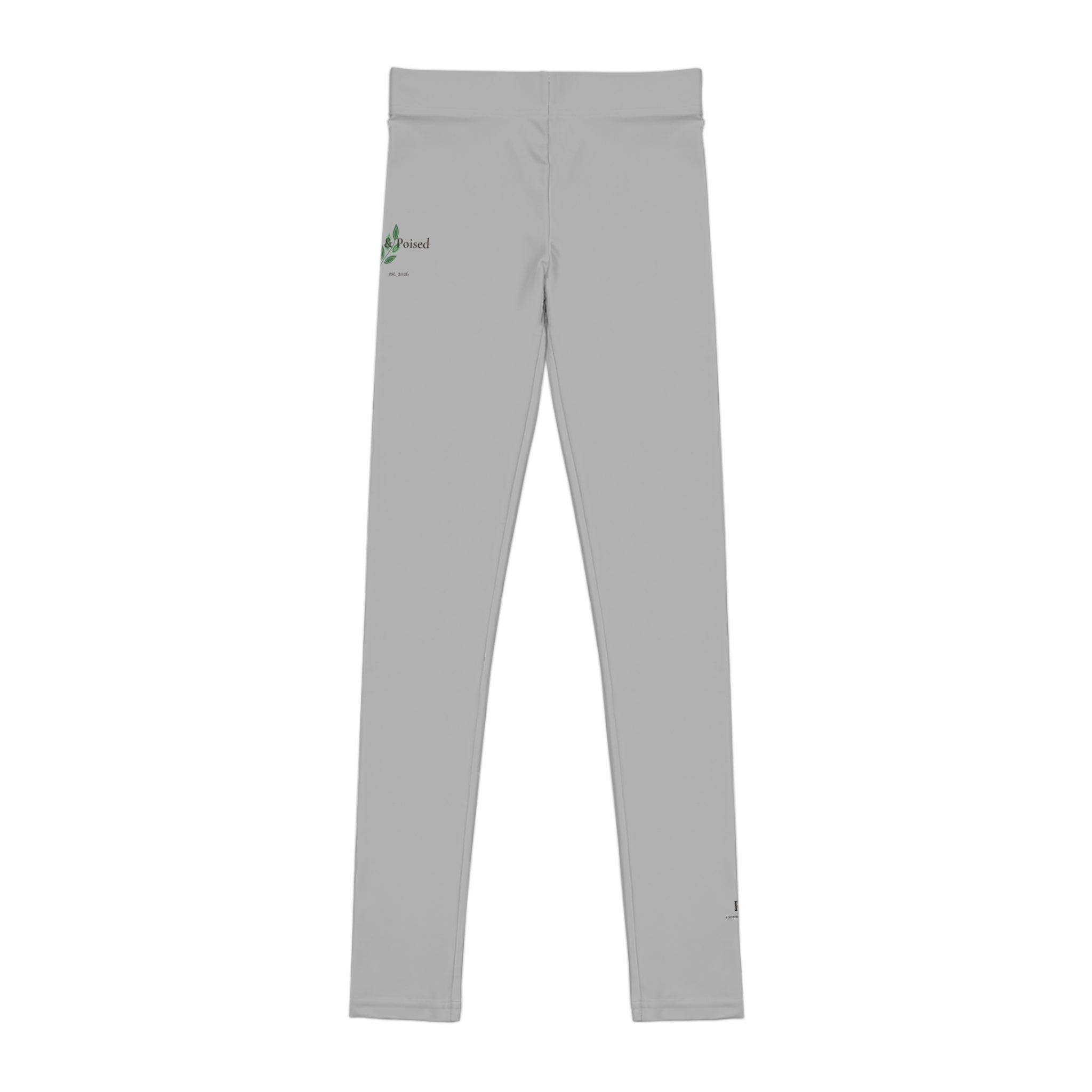 Rooted & Poised Youth Leggings — Subtle Green Script Activewear for Kids