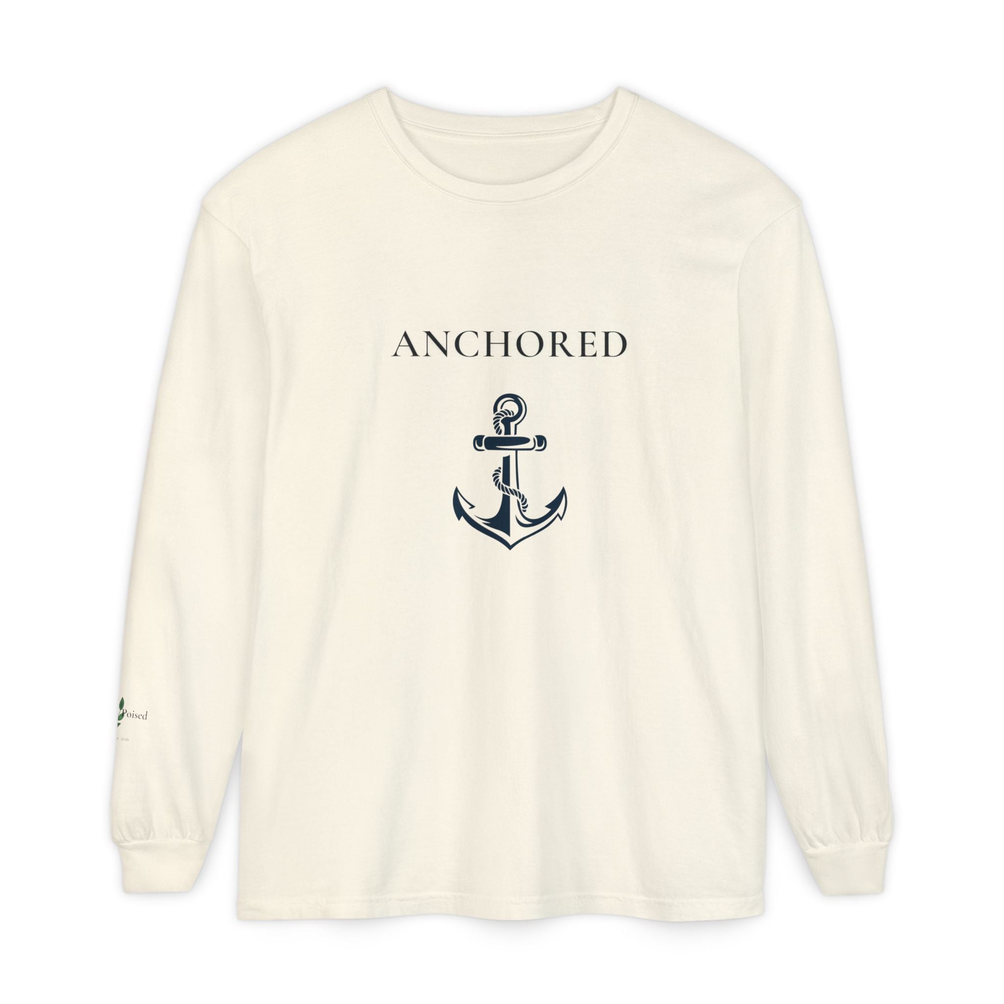 Anchored Long Sleeve Tee — Minimalist Nautical Graphic Shirt