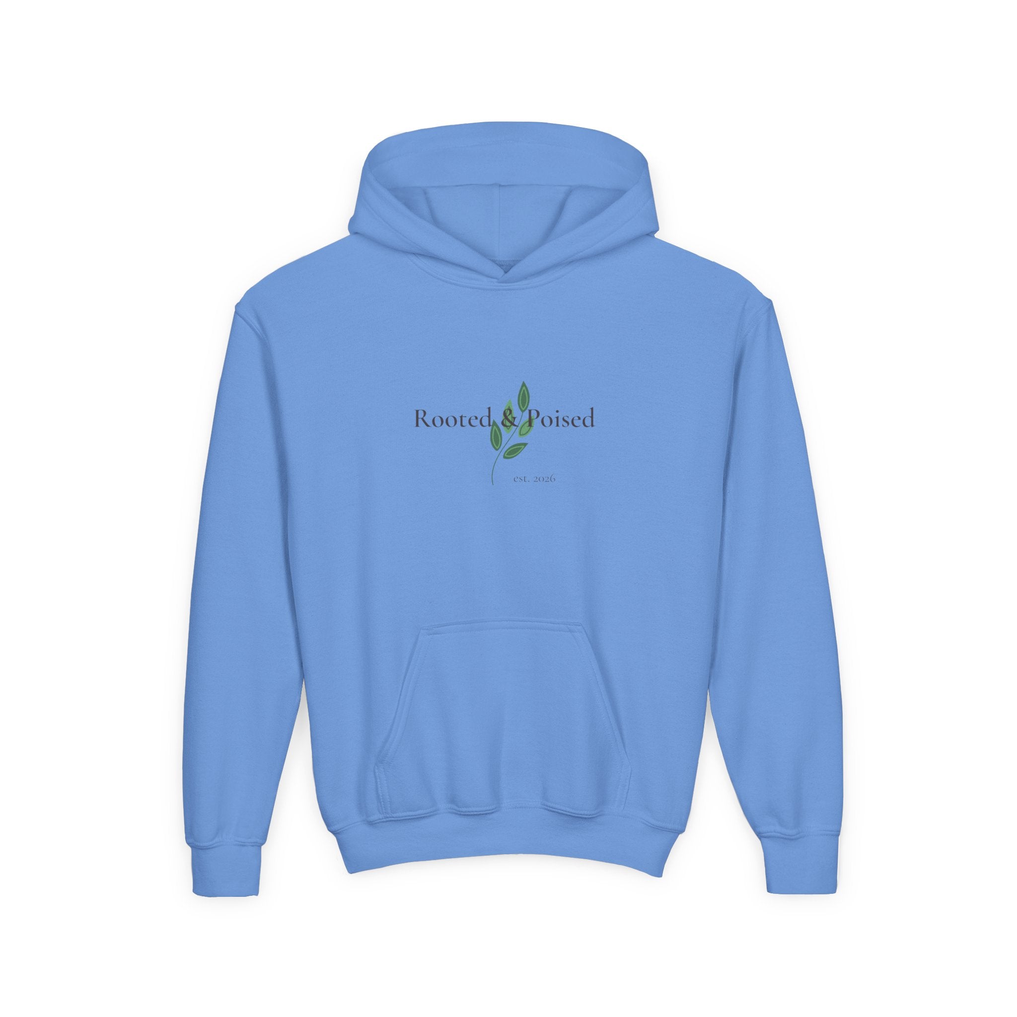 Rooted & Poised Youth Hoodie — Minimalist White Pullover for Kids