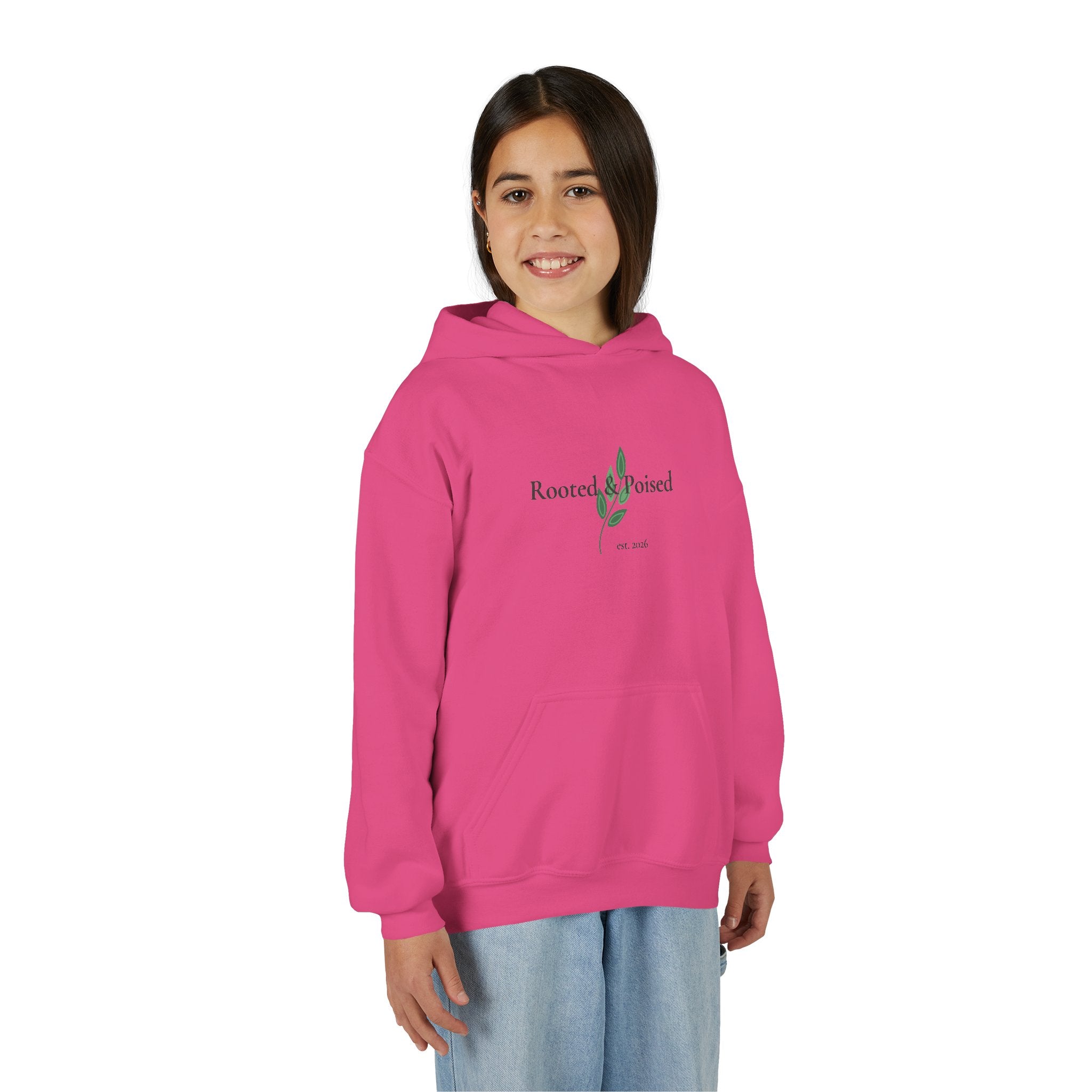 Rooted & Poised Youth Hoodie — Minimalist White Pullover for Kids
