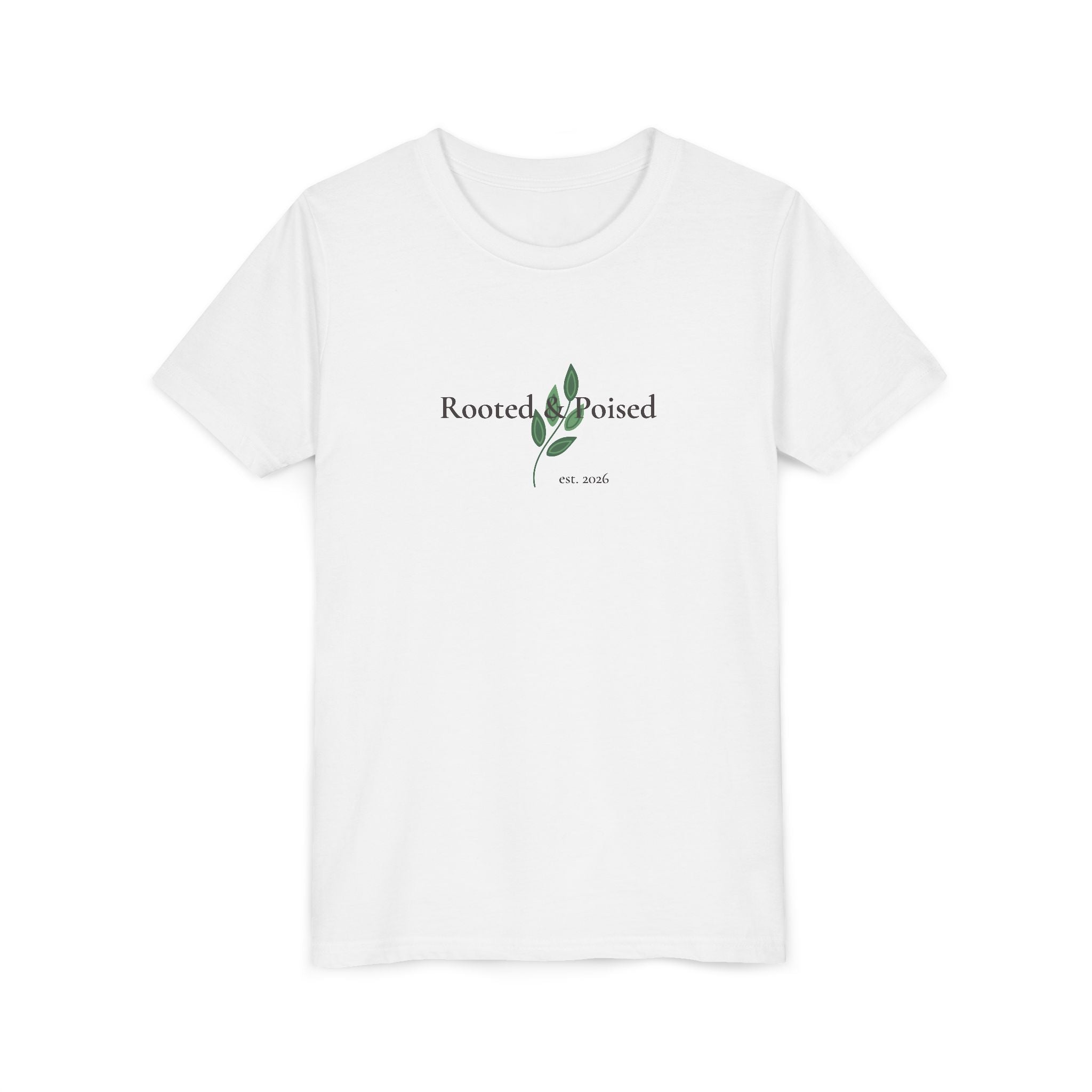 Rooted & Poised Youth Tee — Minimal Botanical Kids Shirt