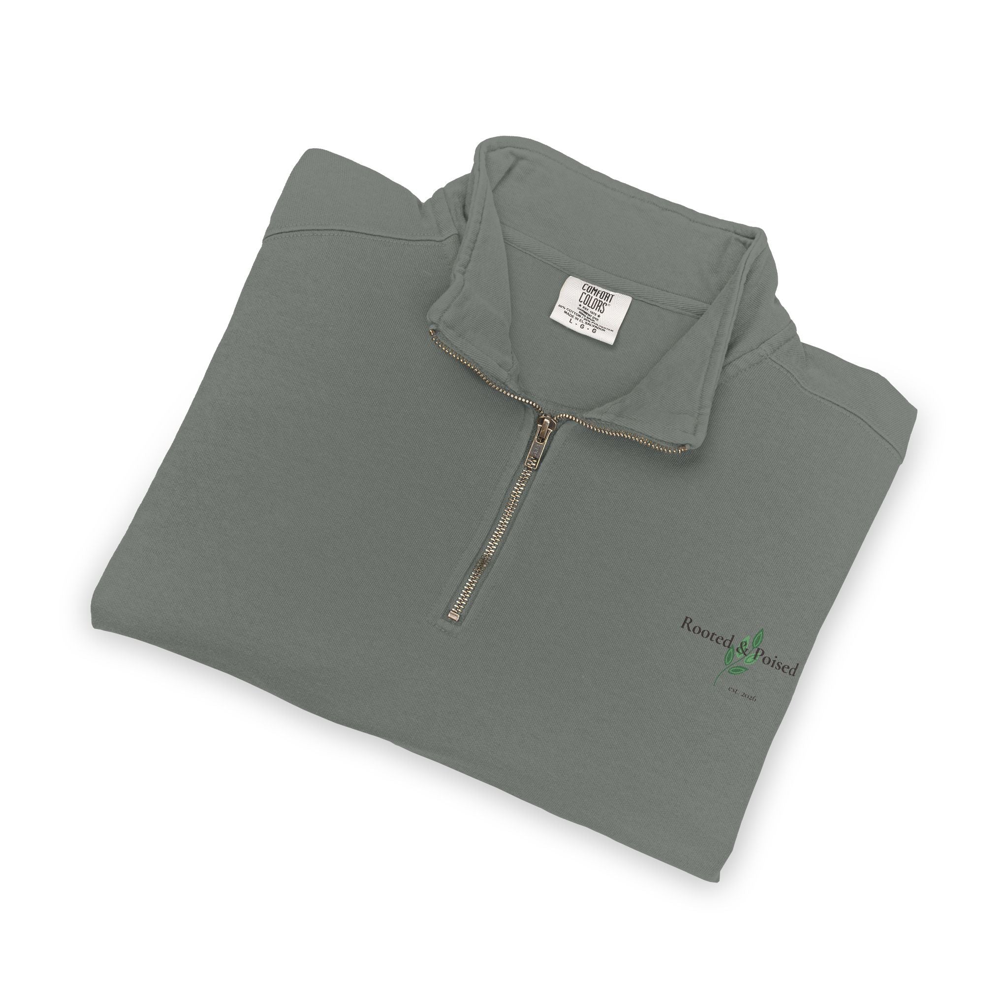 Embroidered Compass Quarter-Zip Sweatshirt — Minimalist Outdoor Pullover