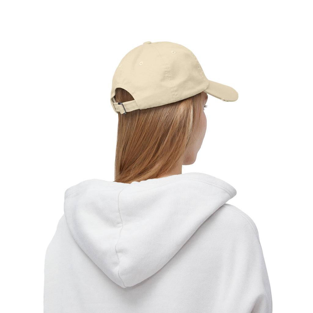 Rooted Distressed Cap — Vintage Beige Embroidered Baseball Hat