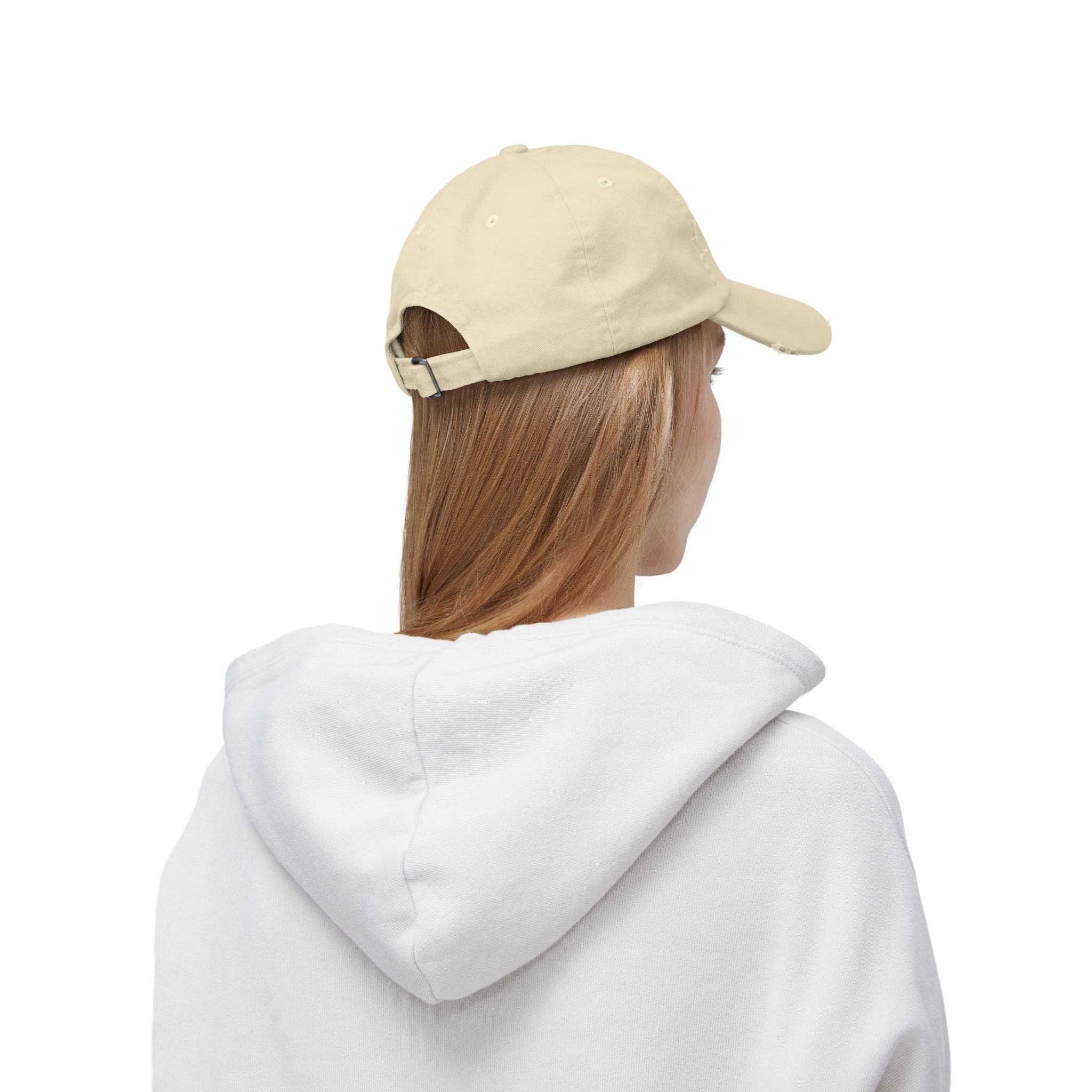 Rooted Distressed Cap — Vintage Beige Embroidered Baseball Hat
