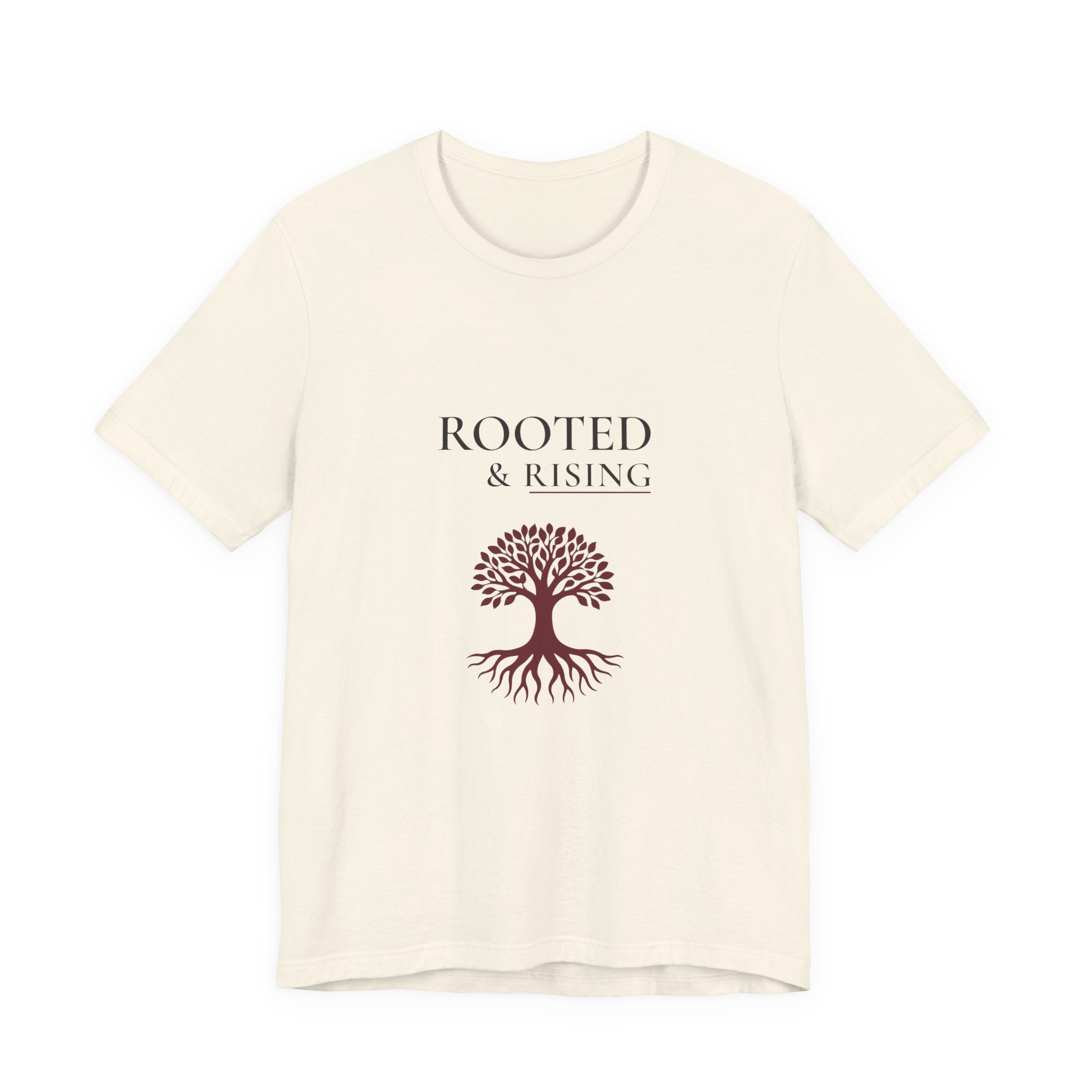 Rooted & Rising Minimalist Logo Tee — Lightweight Inspirational Crew Neck Shirt