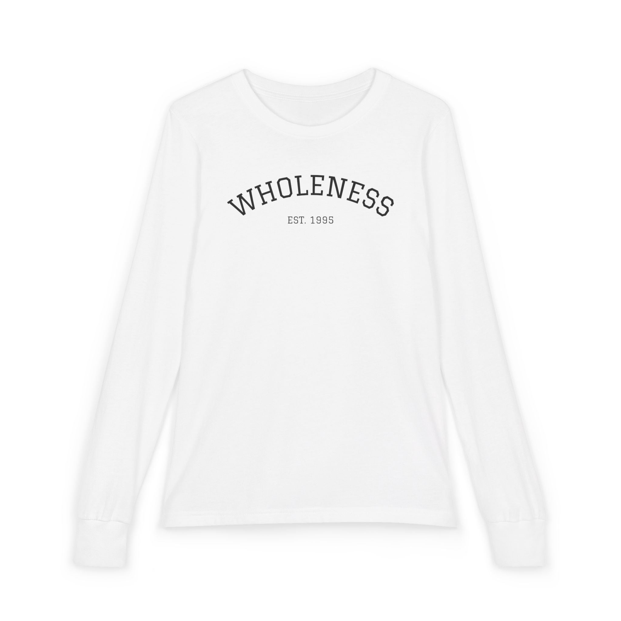 Wholeness Youth Long Sleeve Tee — Minimalist Arch Text Kids Shirt