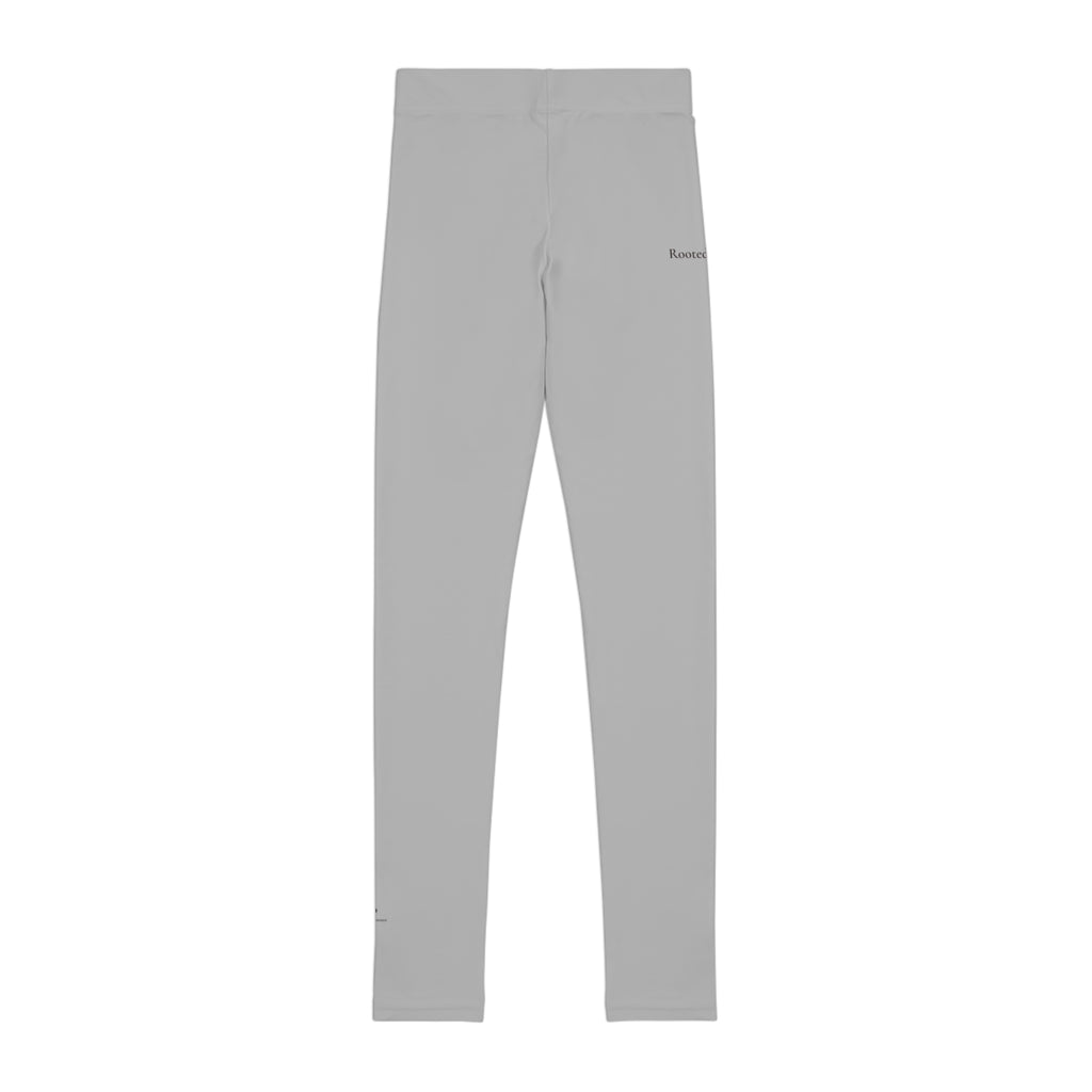 Rooted & Poised Youth Leggings — Subtle Green Script Activewear for Kids