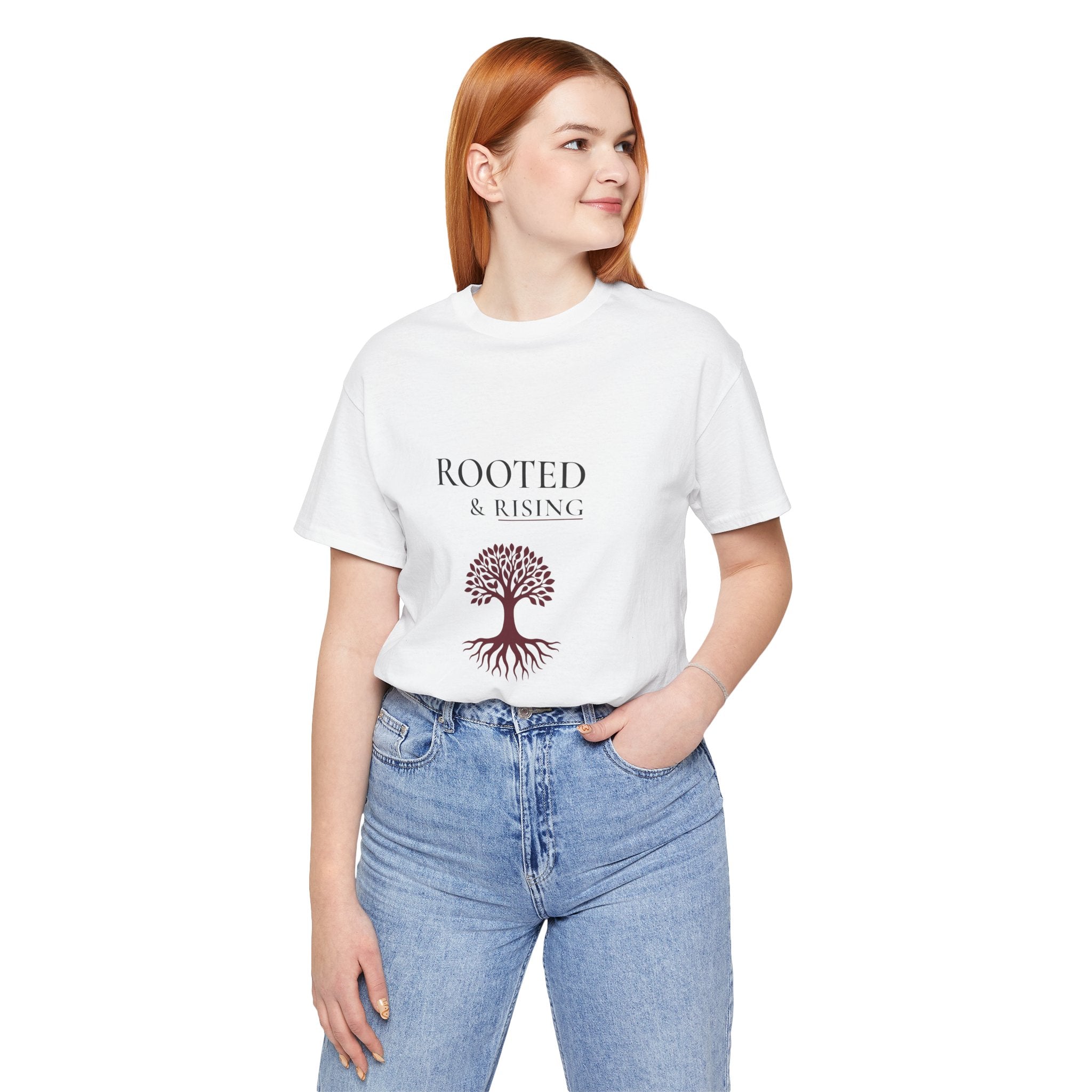 Rooted & Rising Minimalist Logo Tee — Lightweight Inspirational Crew Neck Shirt