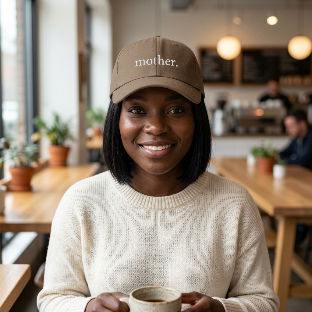 Embroidered "mother." Closed-Back Structured Cap — Minimalist Mom Baseball Hat