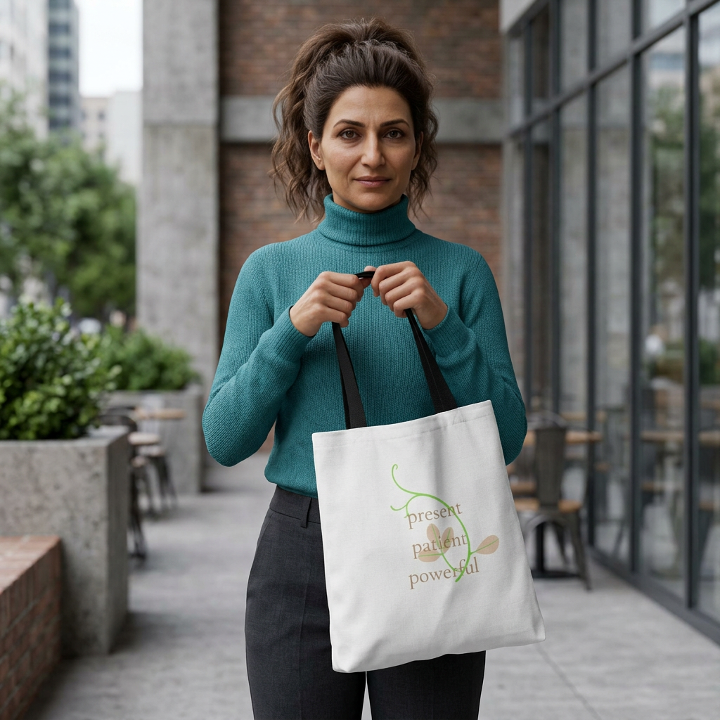 Inspirational 'Present Patient Powerful' Tote Bag