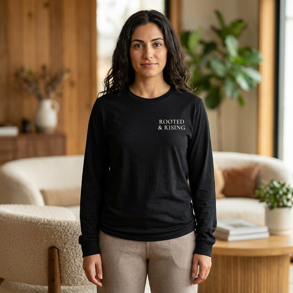 Rooted & Rising Long Sleeve Tee — Inspirational Plant-Themed Tee for Growth & Renewal