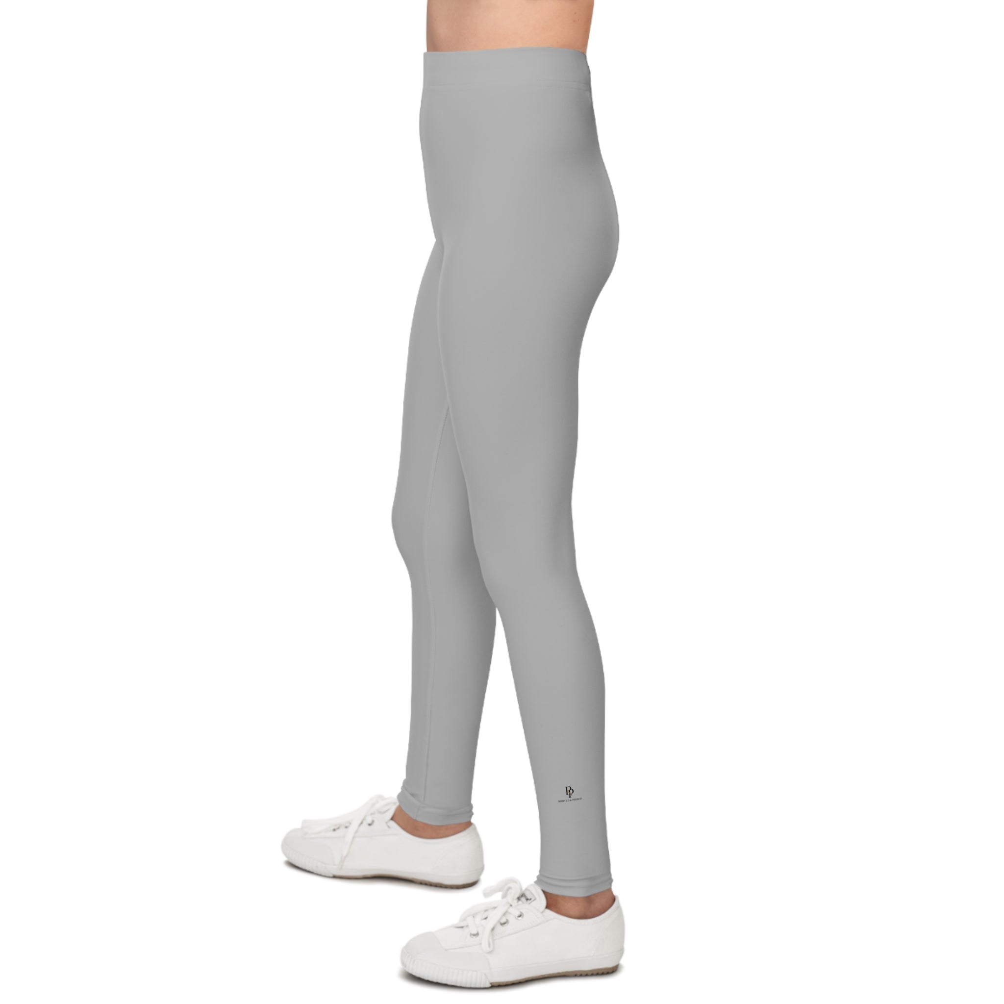 Rooted & Poised Youth Leggings — Subtle Green Script Activewear for Kids