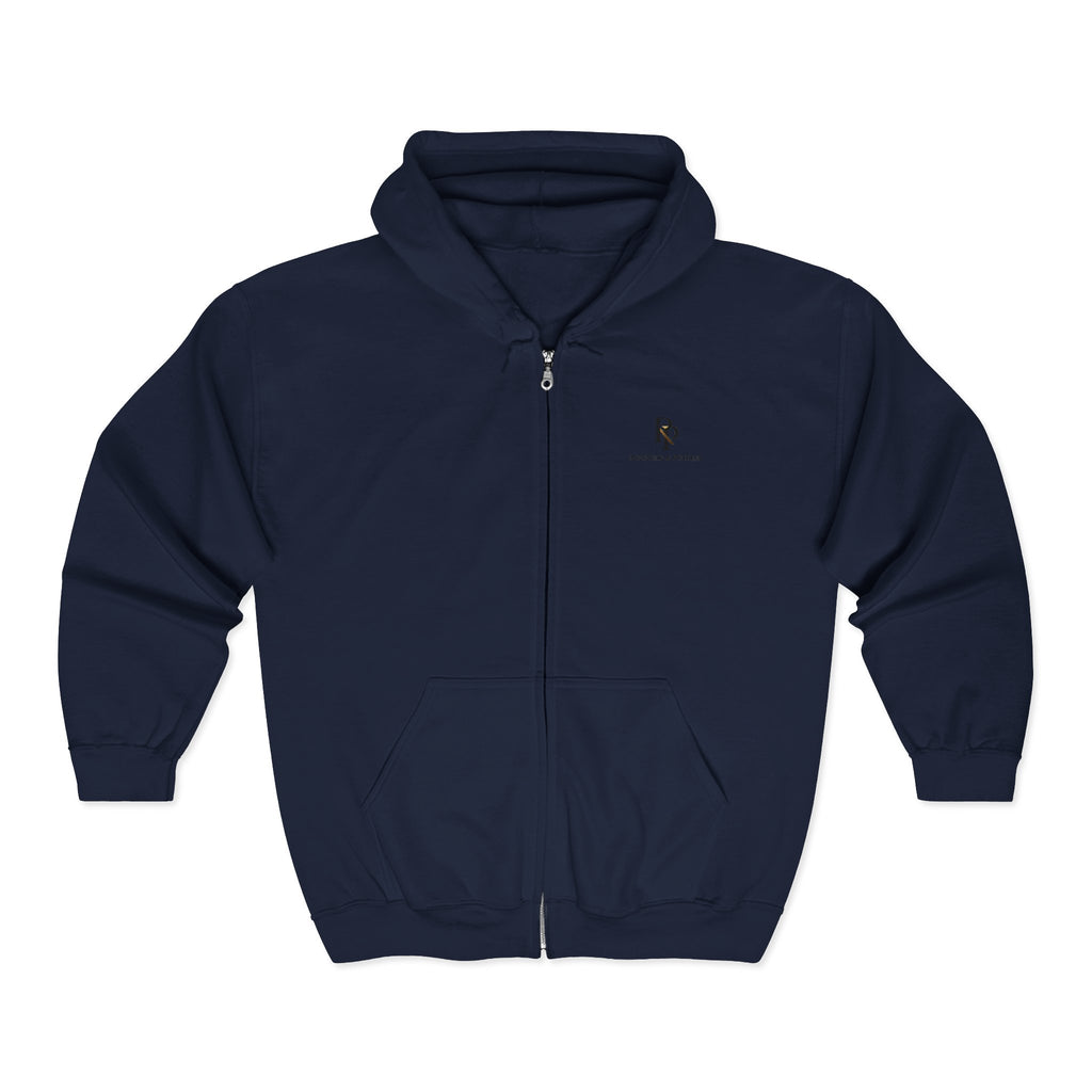 Rooted & Poised Full-Zip Hoodie — Minimal Logo Sweatshirt for Everyday Comfort