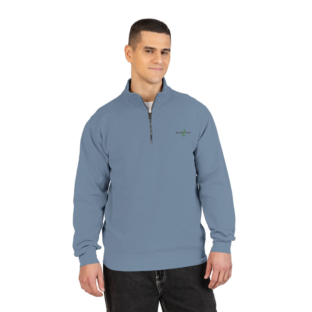 Embroidered Compass Quarter-Zip Sweatshirt — Minimalist Outdoor Pullover