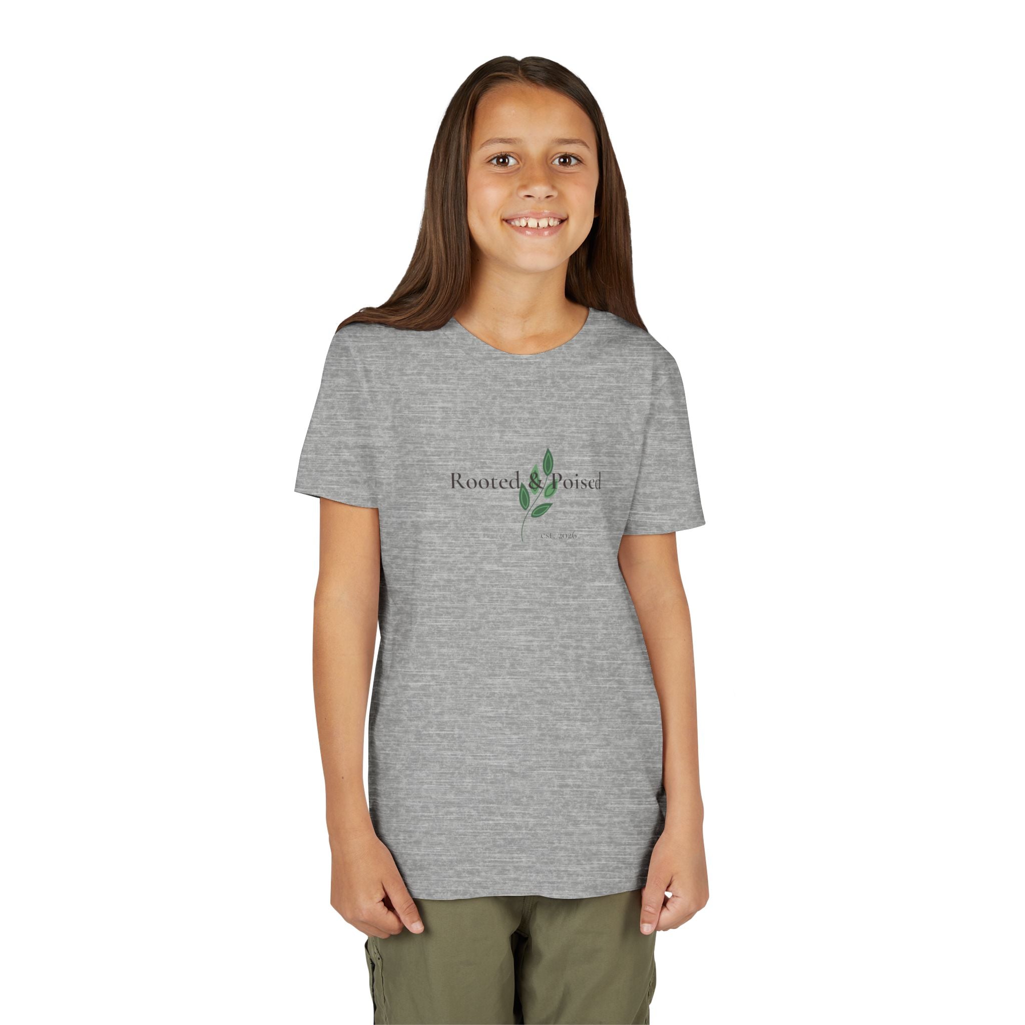 Rooted & Poised Youth Tee — Minimal Botanical Kids Shirt