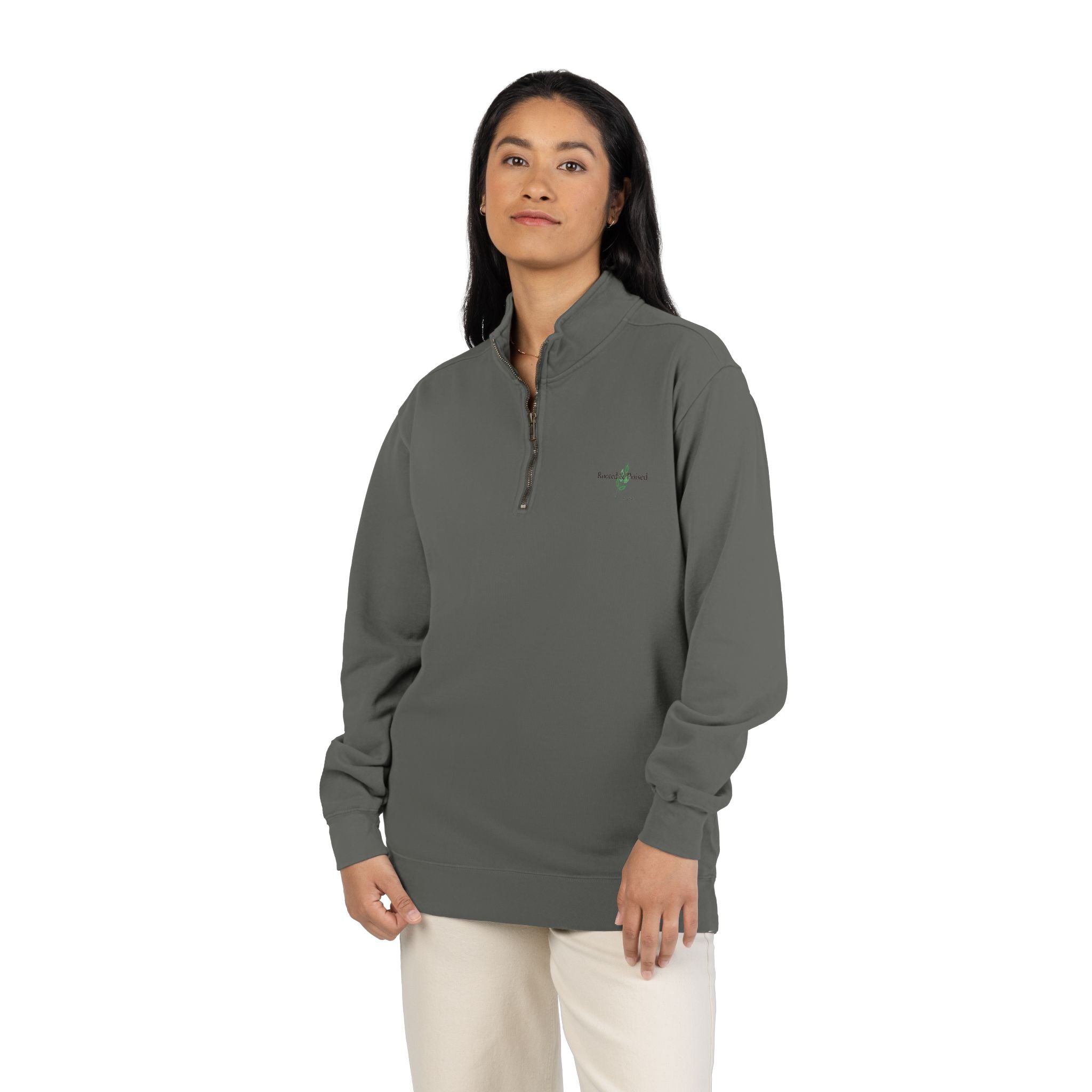 Embroidered Compass Quarter-Zip Sweatshirt — Minimalist Outdoor Pullover
