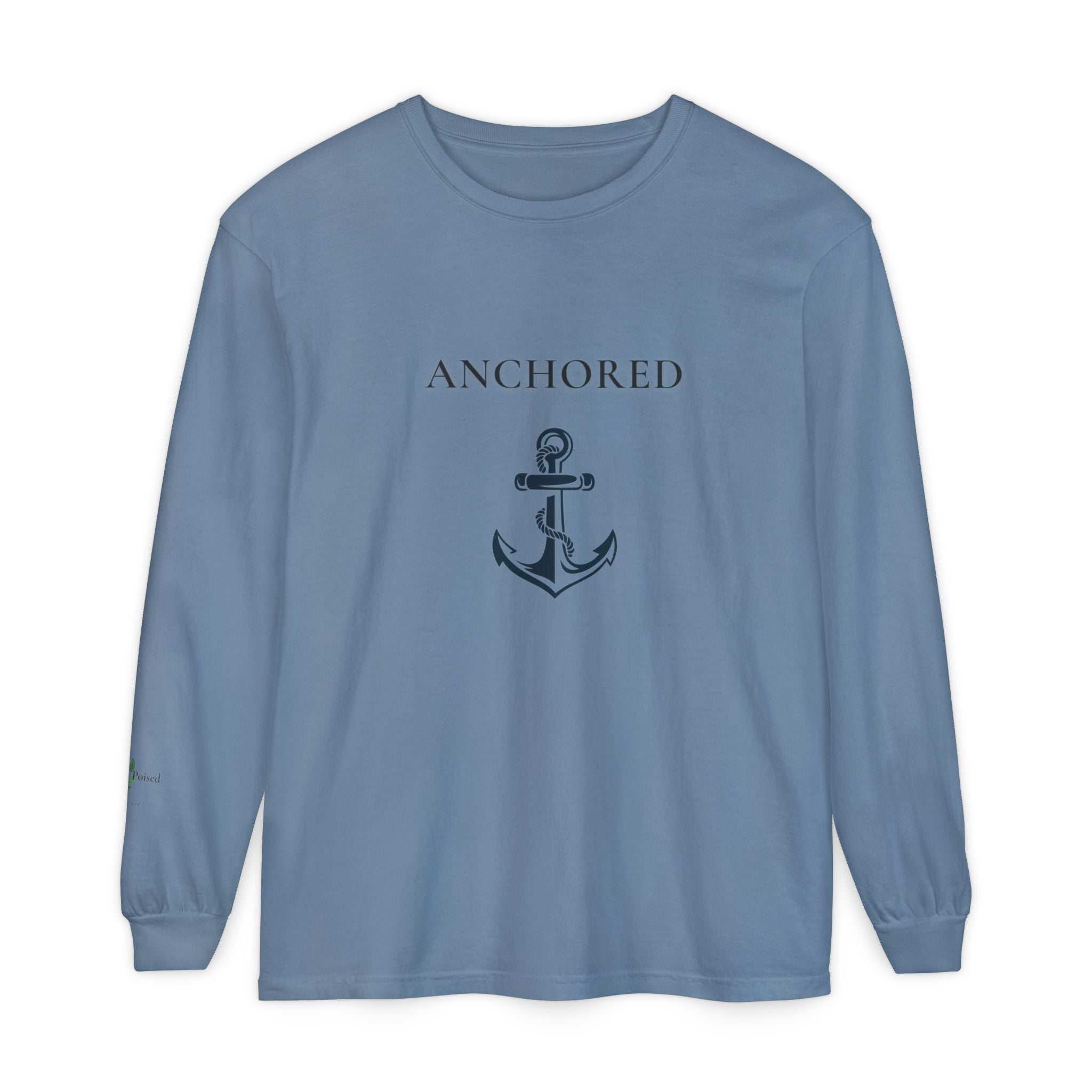 Anchored Long Sleeve Tee — Minimalist Nautical Graphic Shirt