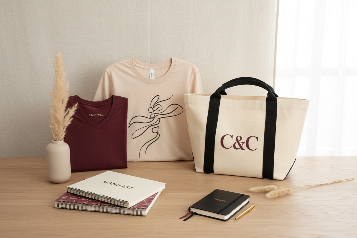 Customized t-shirts, tote bags, and planners hero banner